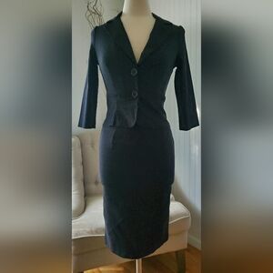 2PC Forever 21 Black Pinstripe Women's Suit Pencil Skirt Blazer Medium